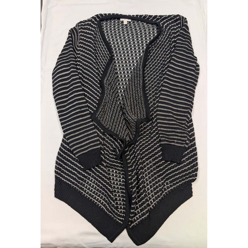 Cache Black Silver White Knit Open Front Cardigan Sweater Asymmetrical Women's L